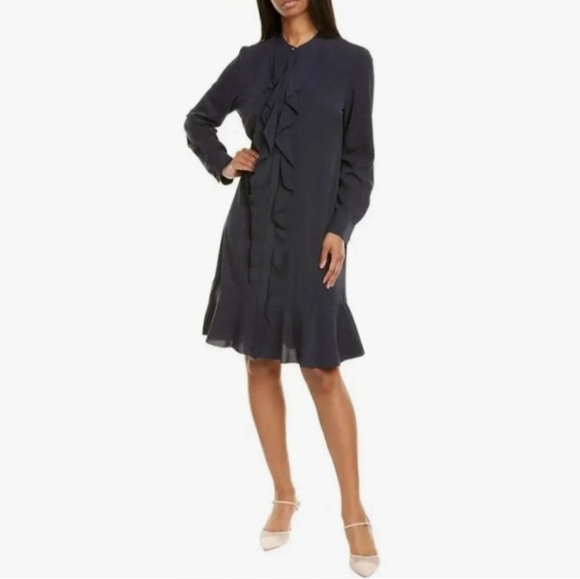 Tory Burch Jane Dress Blue Ruffle Shirtdress Size 8 - Picture 6 of 9